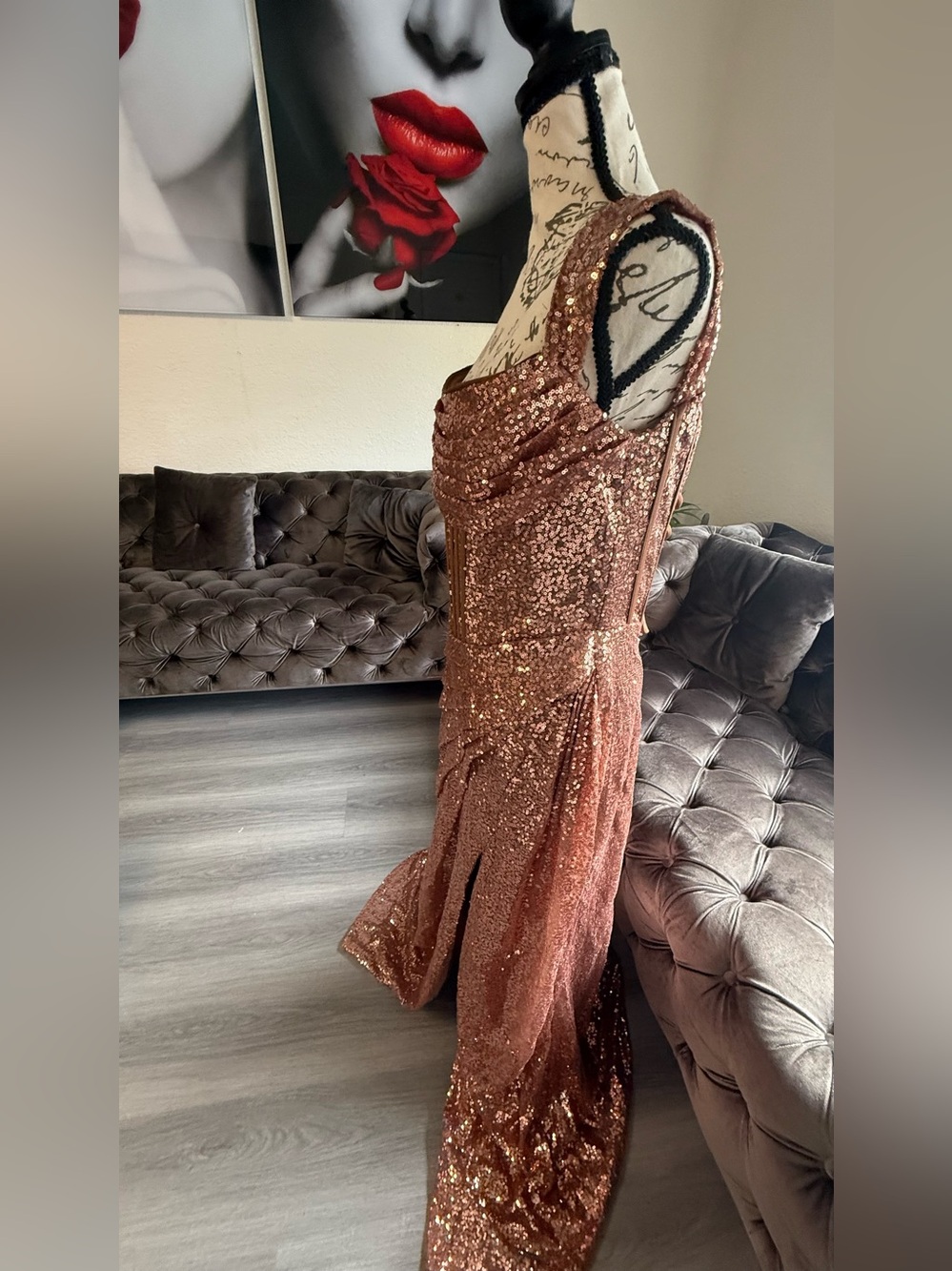 Witness of Love Rose Gold Sequin Formal Gown – Size Large (Fits US 10-12) - Picture 8 of 12